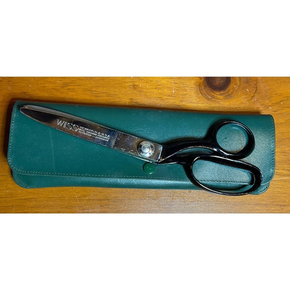 Pinking Shears Wiss Tailor 9 1/2” With Leather Case & Box. Excellent!! Vintage - Picture 1 of 5